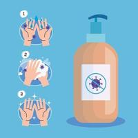 Hands washing technique using sanitizer vector design