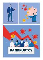 businesspeople with masks piggy and decrease arrow of bankruptcy vector design