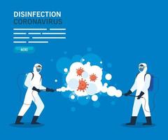 Men with protective suit spraying covid 19 vector design