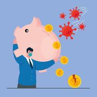 businessman with mask and piggy of bankruptcy vector design