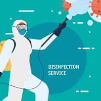 Man with protective suit spraying covid 19 vector design