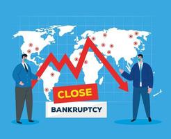 businessmen with masks and map of bankruptcy vector design