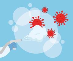 Disinfectant spray hose with smoke and covid 19 virus vector design