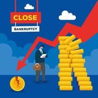 businessman with mask and decrease arrow of bankruptcy vector design