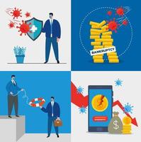 businessmen with masks and money icon set of bankruptcy vector design