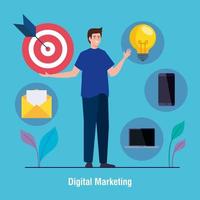 man with icon set of digital marketing vector design