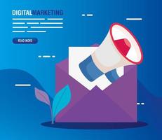 envelope with megaphone of digital marketing vector design