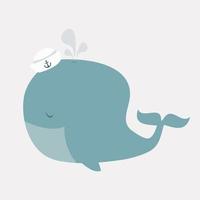 Cute little whale with sailor hat vector