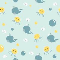 Cute little whale with jellyfish seamless pattern