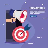 Smartphone target and megaphone of digital marketing vector design