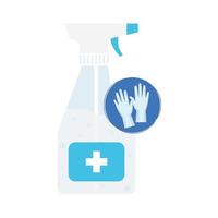 Hands sanitizer bottle and gloves vector design