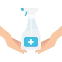 Hands holding sanitizer bottle with hands vector design