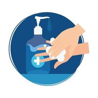 Hands washing with sanitizer bottle vector design