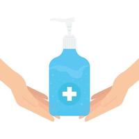 Hands holding sanitizer bottle with hands vector design