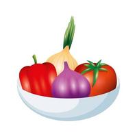 tomate, pimiento, cebolla y ajo, vegetal, vector, diseño vector