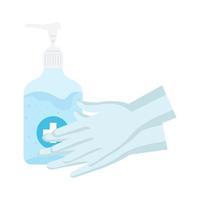 Hands sanitizer bottle and gloves vector design