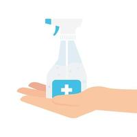 Hand holding sanitizer bottle with hands vector design