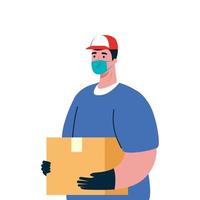 Delivery man with mask and box vector design