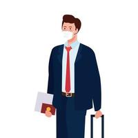 Man with medical mask and bag vector design