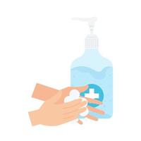 Hands washing with sanitizer bottle vector design