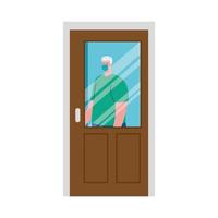 Avatar de anciano con máscara detrás de diseño vectorial de puerta vector