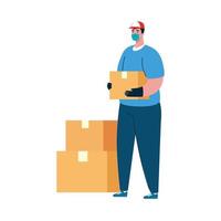 Delivery man with mask and box vector design