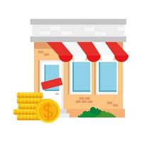 Store with tent and dollar coins vector design