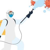 Man with protective suit spraying covid 19 virus vector design