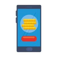 Smartphone with coins and pay button vector design