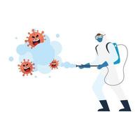 Man with protective suit spraying covid 19 virus cartoons vector design