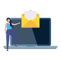 Envelope message on laptop and woman avatar vector design