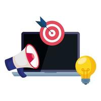 laptop megaphone light bulb and target vector design