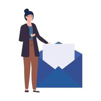 Envelope message with woman avatar vector design