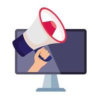 hand holding megaphone and computer vector design