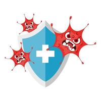 Virus cartoon on shield with cross vector design