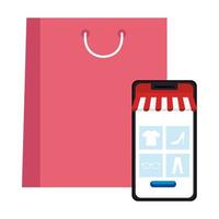 Smartphone with tent and shopping bag vector design