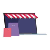 Laptop with tent and bags vector design