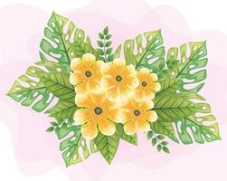 flowers yellow color, with leaves nature, spring concept vector