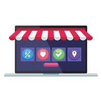 Laptop with tent icon set and button vector design