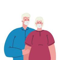 old couple wearing protective medical mask against covid 19 vector