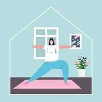 woman exercising at home, stay at home, healthy lifestyle indoor, prevention covid 19 vector