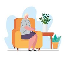 stay home, woman in living room, quarantine or self isolation vector