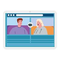 couple talk to each other on the tablet device screen, conference video call vector