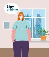 stay home, woman wearing medical mask, quarantine or self isolation vector