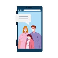 family talk to each other on the smartphone screen, conference video call, during covid 19 vector