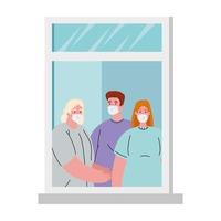 stay at home concept, window, people look out of home, quarantine or self isolation vector