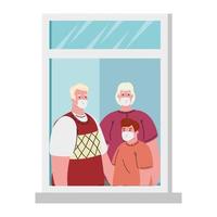 stay at home concept, window, family look out of home, quarantine or self isolation vector