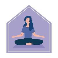 quedarse en casa, mujer meditando, concepto de yoga, meditación, relajarse, estilo de vida saludable vector