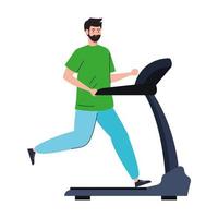 deporte, hombre corriendo en cinta, deportista en la máquina de entrenamiento eléctrico vector