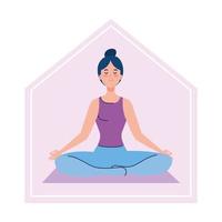 quedarse en casa, mujer meditando, concepto de yoga, meditación, relajarse, estilo de vida saludable vector